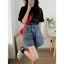 夏季小个子高腰牛仔短裤女2025新款ins潮a字高腰显瘦宽松阔腿中裤