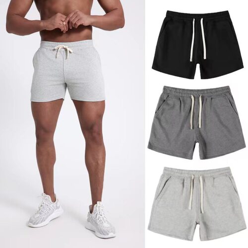 Men's Summer Gray Running Training Athletic American Style Casual Elastic Deep Squat Three-Piece Shorts Trendy