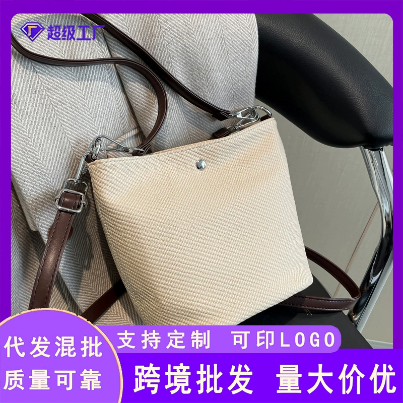 Корейская ретро-сумка женская, лето 2025, новая мода, легкая, простая, ведерко, однотонная, повседневная, на плечо