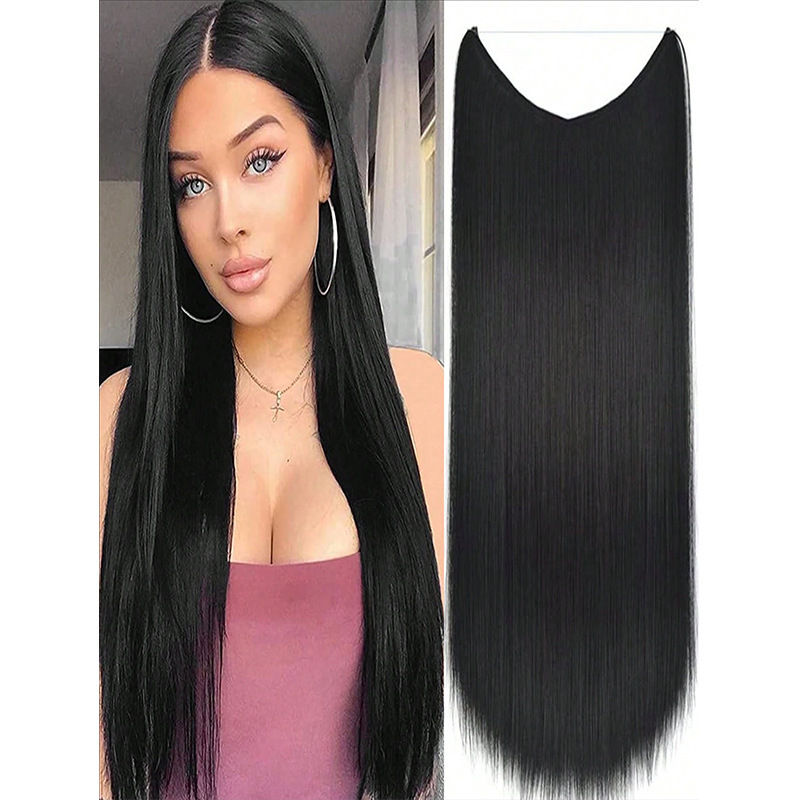 European and American foreign trade wig women's fishing line hair curtain long straight hair natural seamless hair patch manufacturers in stock chemical fiber wig