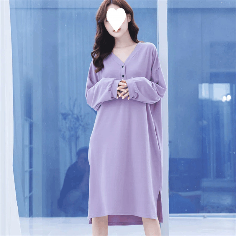 Spring, Autumn and Winter New Thickeneded Brushed Velvet Nightgown Women's Large Size Maternity Long-Sleeved Soft Pajamas Home Clothes