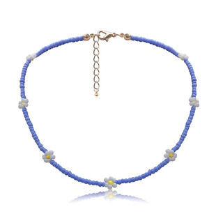 Cross-border Amazon Hot Selling Handmade Beaded Flower Female Rice Bead Necklace Colorful Rice Beaded Daisy Necklace Wholesale