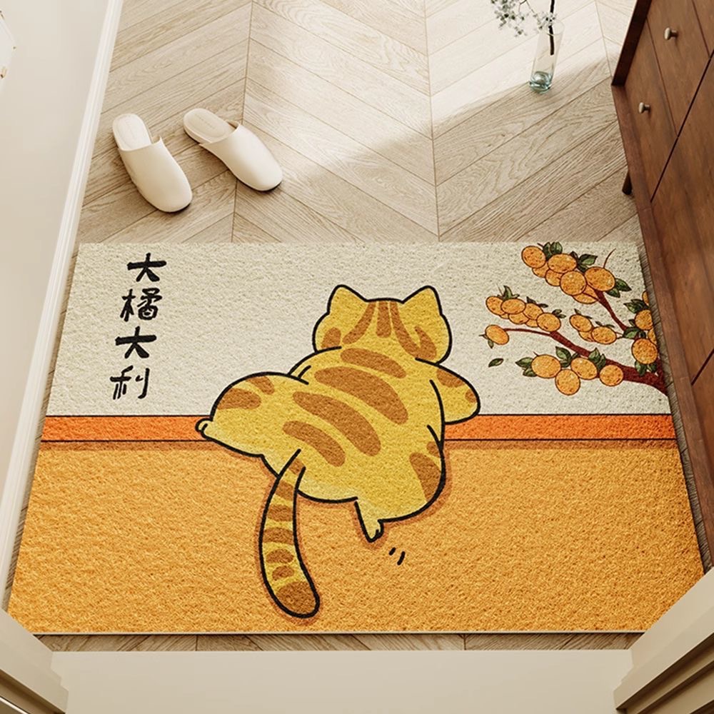 Tapete de seda com estampa de gato de desenho animado, tapete de entrada decorativo com formato exclusivo, pode ser cortado no tamanho desejado, resistente ao desgaste e_voghion.com