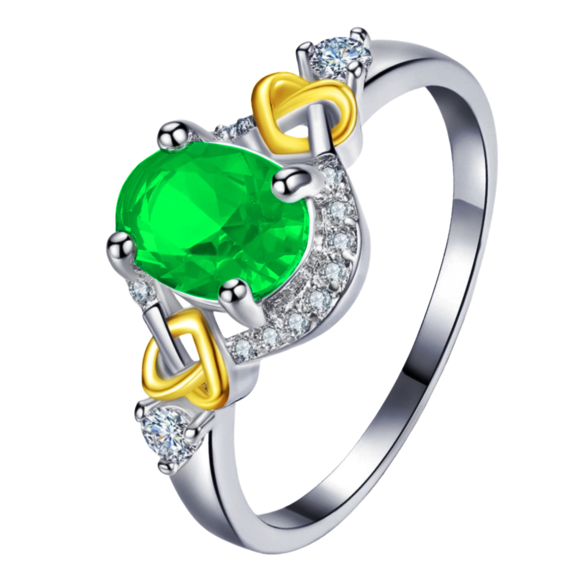 (Cross-border trading), fashionable golden platinum two-color creative ring with stone heart shaped with zircon, Amazon