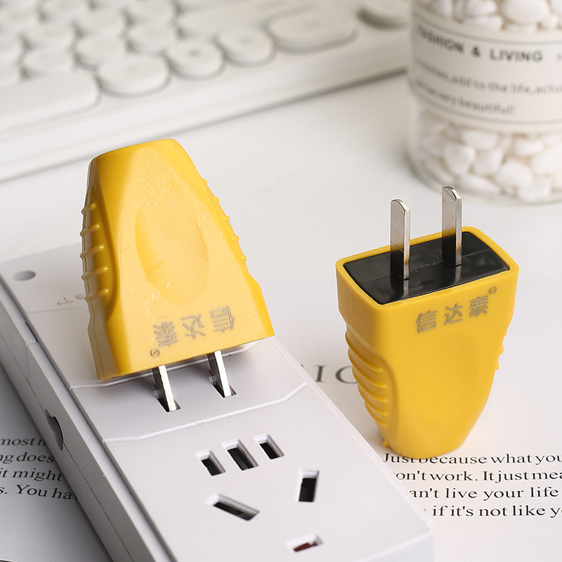 厂家批发固定保护电源插头 二极工业插头 黄色大扁插只