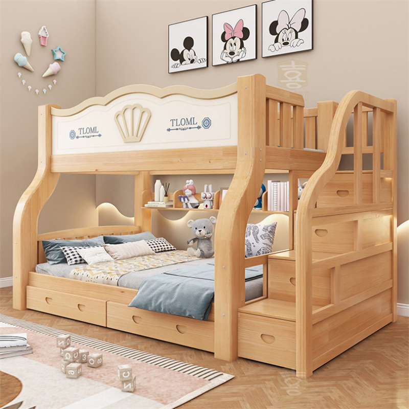 Cama de dos pisos tipo casa pequeña cama de dos pisos cama madre-hijo para niños cama de arriba y abajo cama de madera gruesa cama madre-hijo cama alta baja