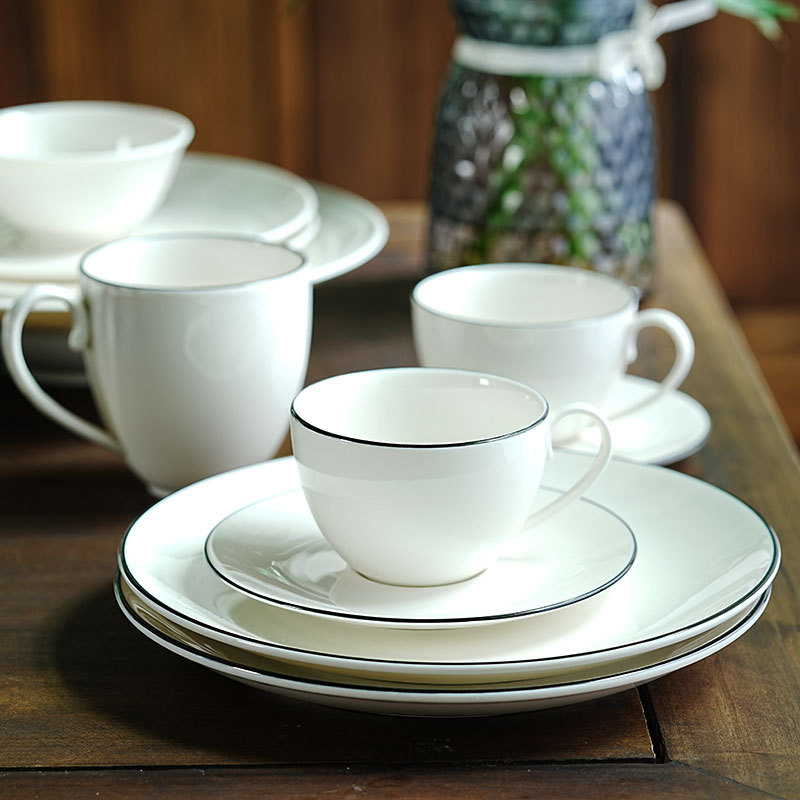 Lucang vajilla taza de café cerámica platillo plato té la tarde del hogar color sólido lujo europeo simple