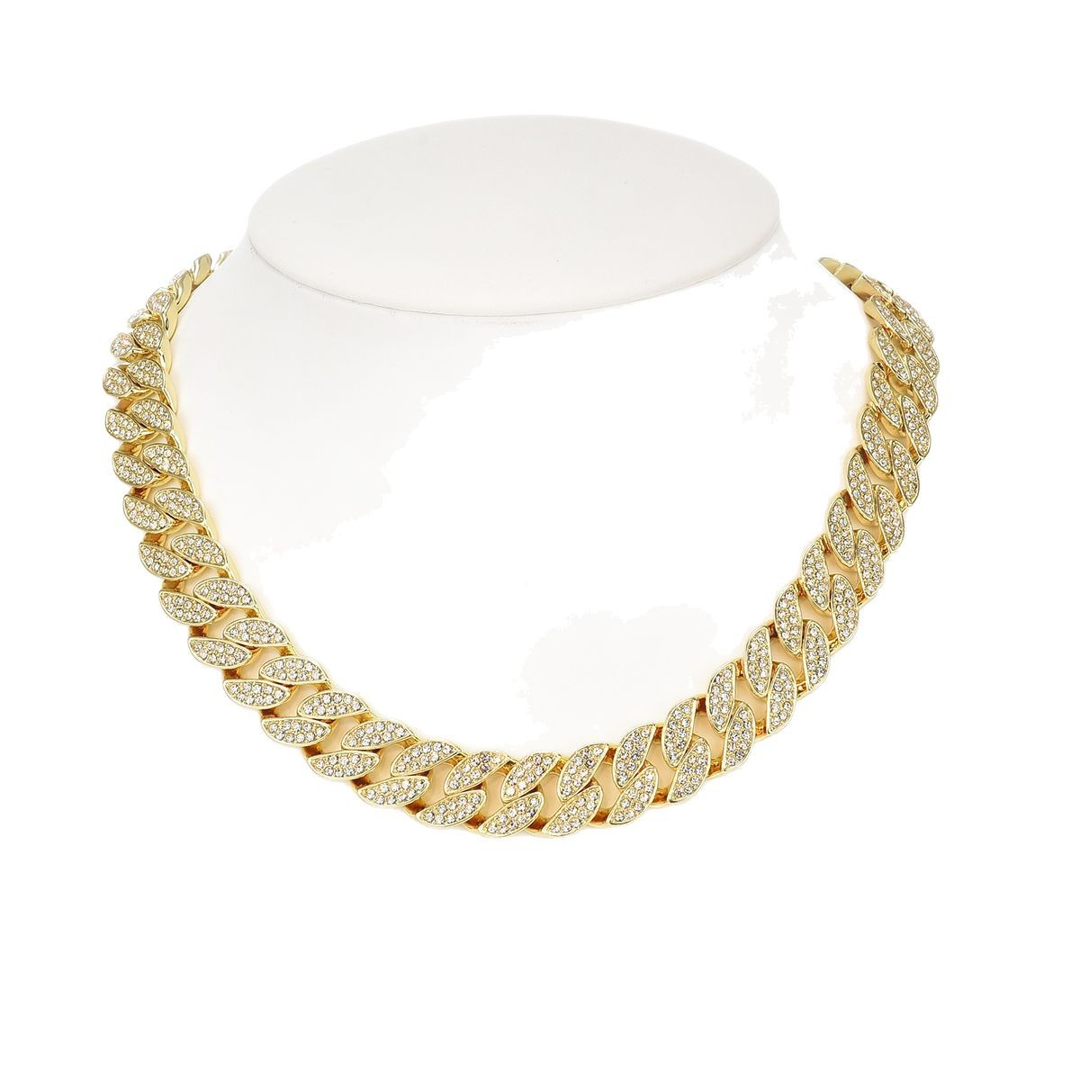 Collier cubain pour homme Source Factory Cross-Border, plaqué or, orné de diamants, 16 mm, style hip-hop et streetwear._voghion.com