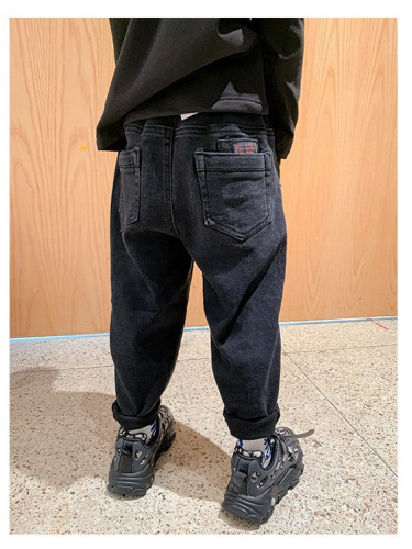Factory Direct One-Piece Fleece Spring Autumn Winter Thickened Boys' Denim Padded Pants Trendy Loose Children's Pants Dropshipping One Piece