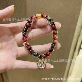 佑今生水晶唐卡吊坠彩色琉璃佛珠手链 多宝色时尚手串手链 嘎乌盒