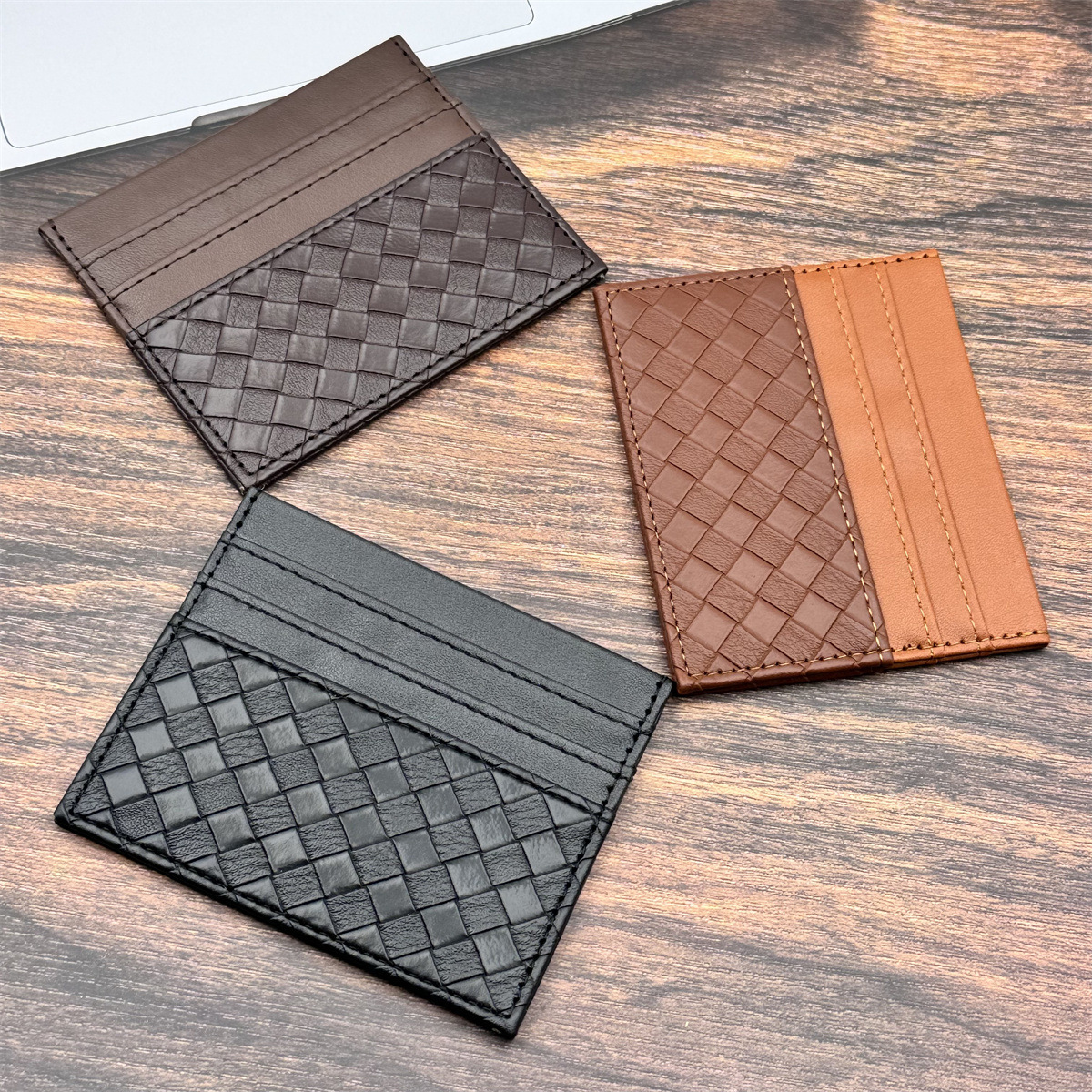 New Woven Pattern Card Holder for Men and Women, Retro Card Case, Compact Id Card Holder, Double-Sided Card Slots, One-Piece Wallet