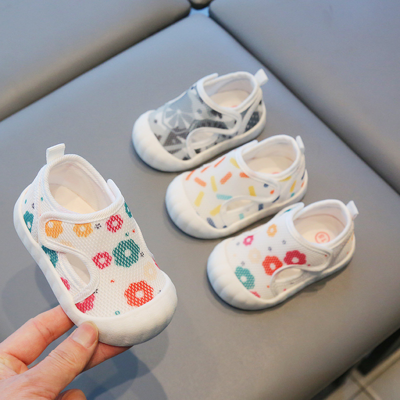 Zapatos de tela de malla para bebés primavera y otoño zapatos de una sola capa de fondo suave 1-2-3 años de edad zapatos para niños pequeños zapatos funcionales zapatos transpirables de primavera y otoño para niños