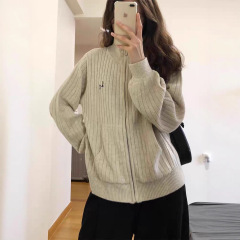 半高领慵懒风毛衣外套女早秋2025新款春秋韩系设计感针织上衣外搭