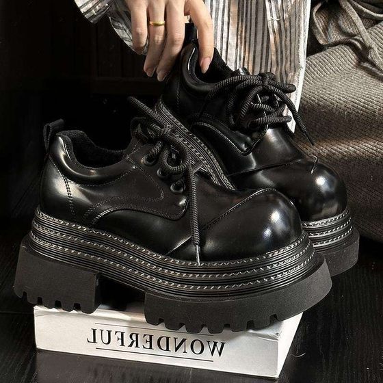 2025 Spring New Vintage British Style Loafers Color-polished Small Leather Shoes Small Height-raised Thick-soled Derby Shoes