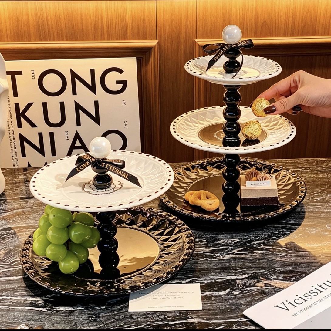 Household Fruit Plate Afternoon Tea Cake Dessert Candy Snack Plate Living Room Coffee Table Ceramic Plate Wedding Light Luxury Display Plate