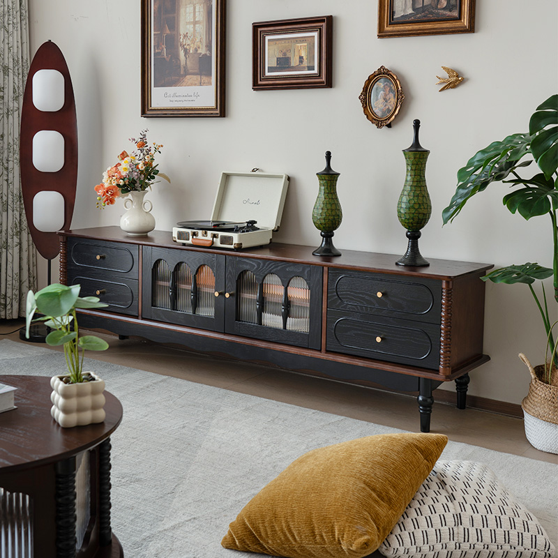 French Retro Tv Cabinet, Antique Style Solid Wood Floor Cabinet, Tv Cabinet, Coffee Table Combination, Home Living Room Storage Cabinet