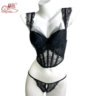 Sexy mesh bow underwear lace sexy pure want to wear outside Inner Fishbone corset hot girl style top bra