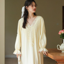 长袖睡裙棉春宽松大码长款法式舒适睡衣宫廷风柔软可外穿家居服秋