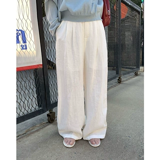 EVERTRUE 2025春季新款阔腿裤女韩版长裤汉麻高腰拖地裤子63883