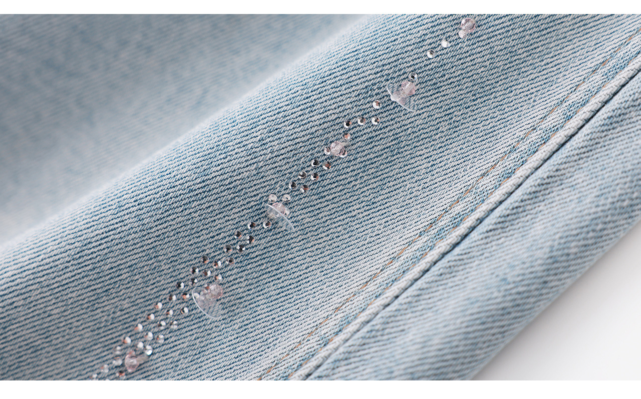 Quần jean nam ống rộng nhuộm mực, đính sequin kim cương, co giãn bốn chiều — xanh lam chi tiết 29