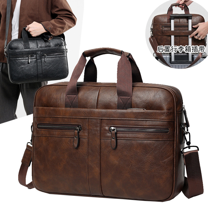 Men's Business Handbag, Laptop Bag, Men's Leather Bag, Crossbody Briefcase, Large Capacity Retro Shoulder Bag