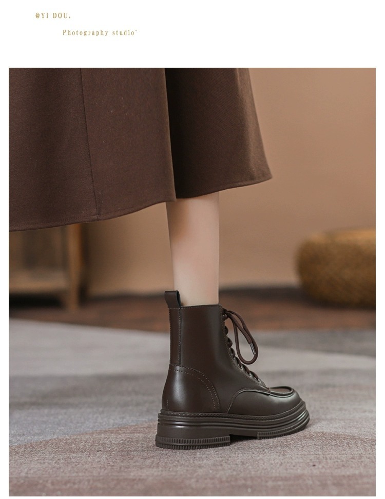 Women's Ankle Boots Brown Plush Lined Versatile Casual Shoes_voghion.com
