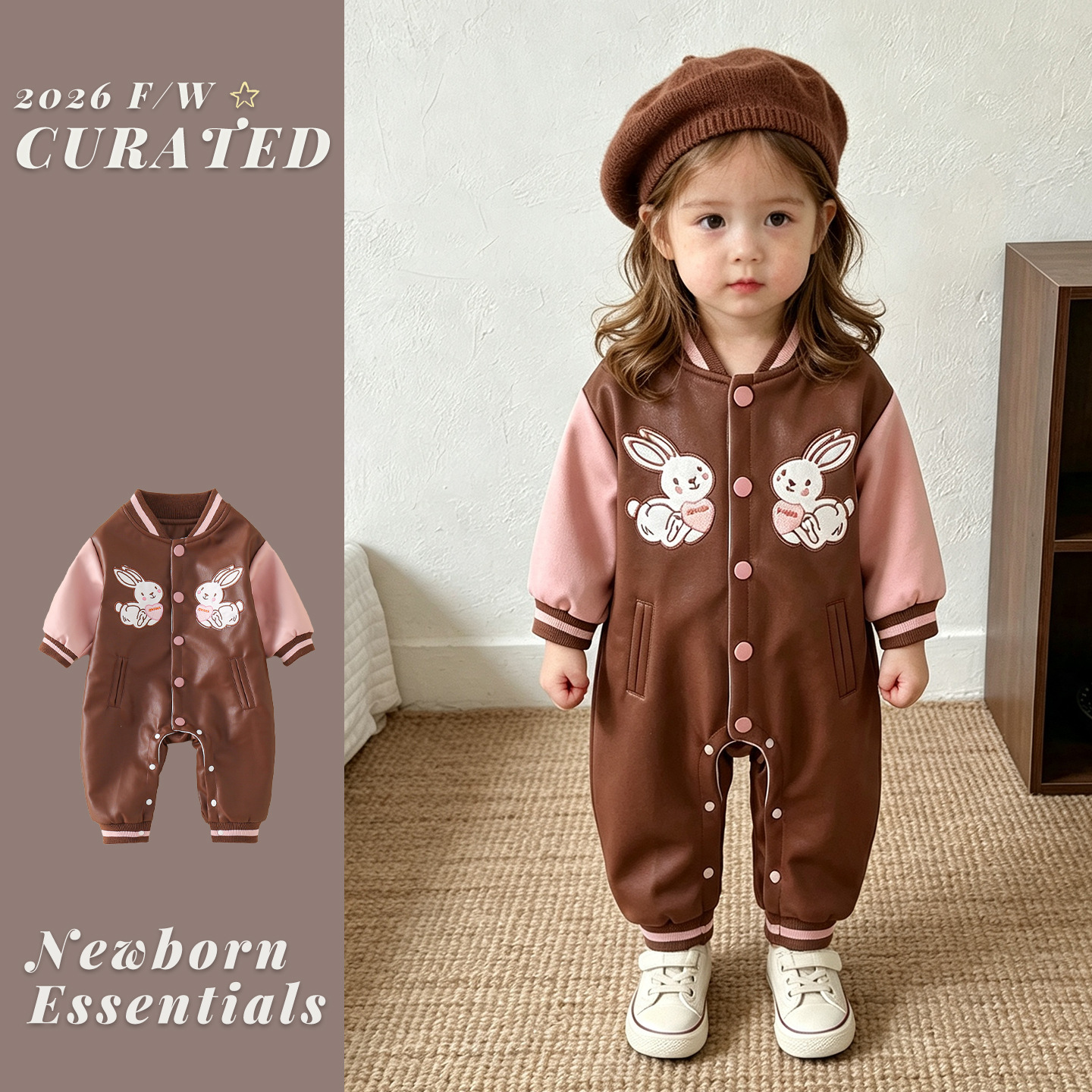 Children's autumn cartoon bodysuit for new born girl's to go out