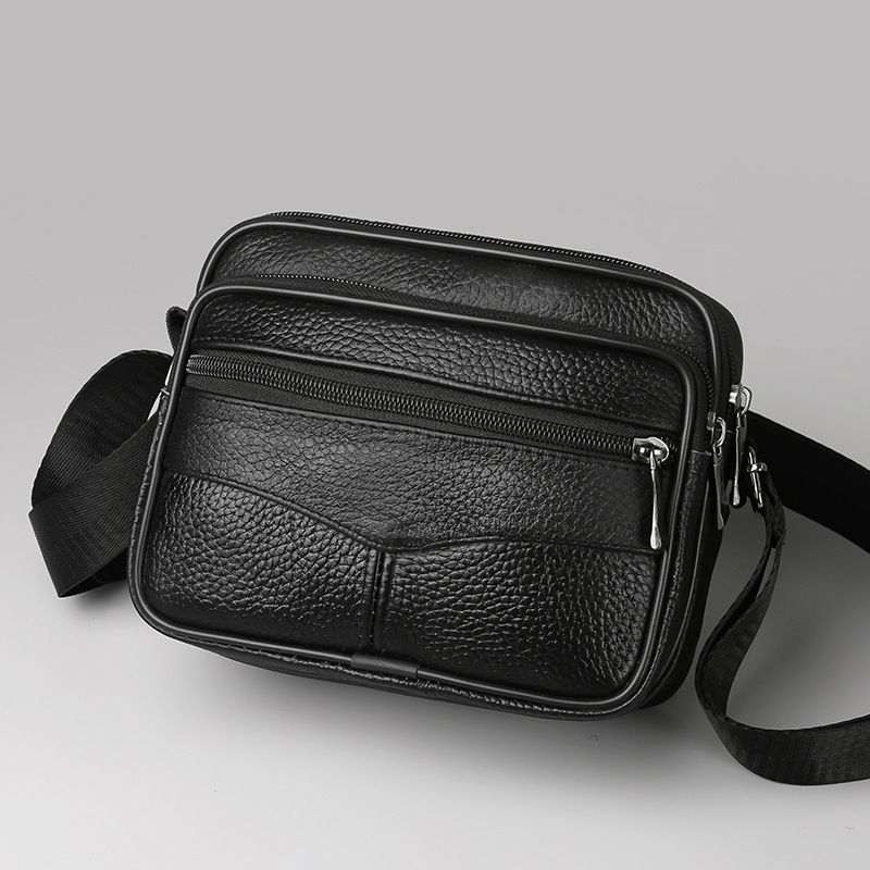 Cross-Border Hot Selling Business Casual Men's Crossbody Bag New Solid Color Genuine Leather Shoulder Backpack Small Bag Manufacturer Wholesale