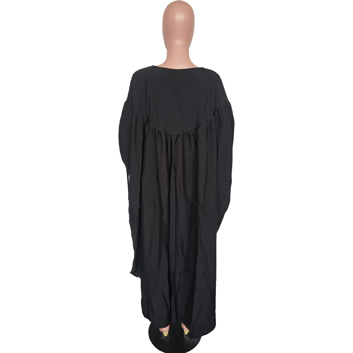 Women Clothing Autumn Winter Solid Color round Neck Loose Pleated Irregular Asymmetric Dress