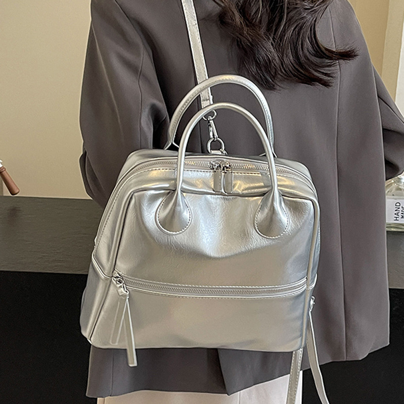 手提包包女2024新款小众设计三用双肩包女高级感时尚斜挎银色背包