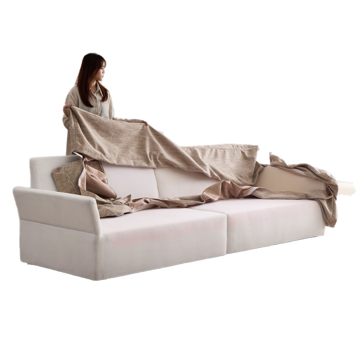 Sofá de cama de nube estilo francés sala de estar de pluma recta desmontable y lavable algodón lepra actincio tela de sofá de casa pequeña