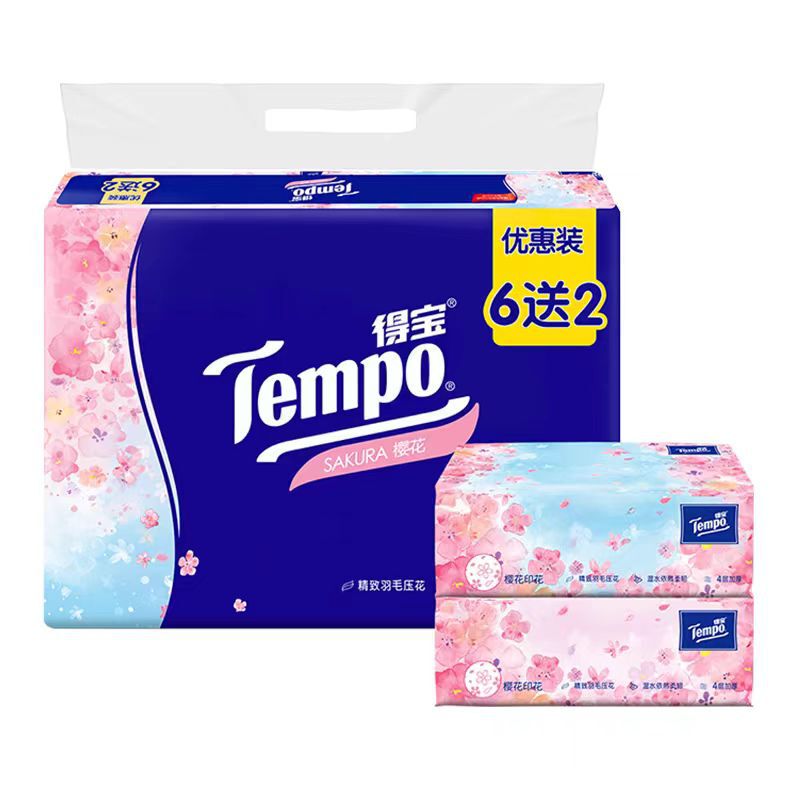 Tempo Debao paper 4 soft paper towel 90 smoke/pack x8 pack a cherry blossom flavor paper wholesale