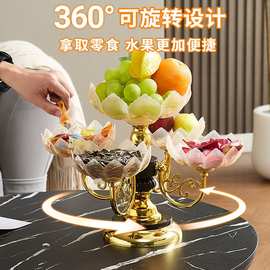 2026新款零食干果盘家用茶几欧式多层水晶盘轻奢金色风圆盘水果盘