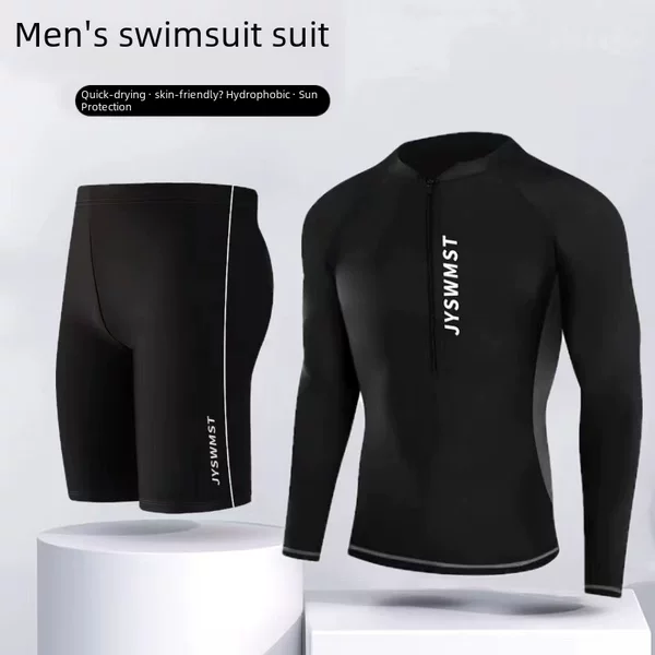 Swimsuit Men's Full-body Long-sleeved Sunscreen Awkward Five-point Swimsuit Swimsuit Quick-drying Hot Spring Men's Swimsuit Set