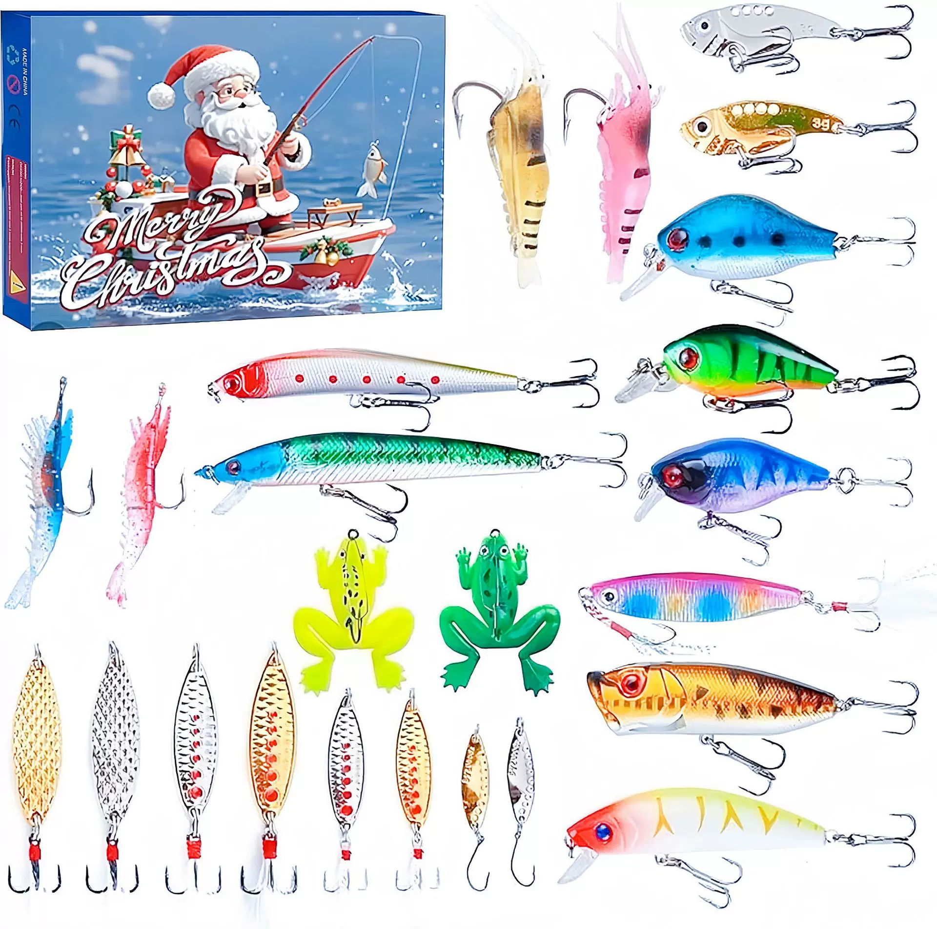钓鱼套装套装圣诞节降临节日历盲盒创意钓鱼爱好者礼物套装钓饵