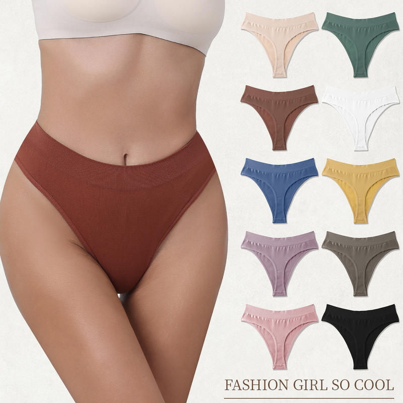 Cross-Border European and American Style T-String Underwear Seamless Sports Fitness Wide Waist Low Waist Seamless Pure Color Briefs for Girls