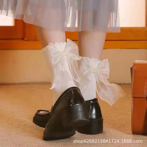 Bow socks for women jk mid-calf socks Lolita ins macho socks lace princess lace socks