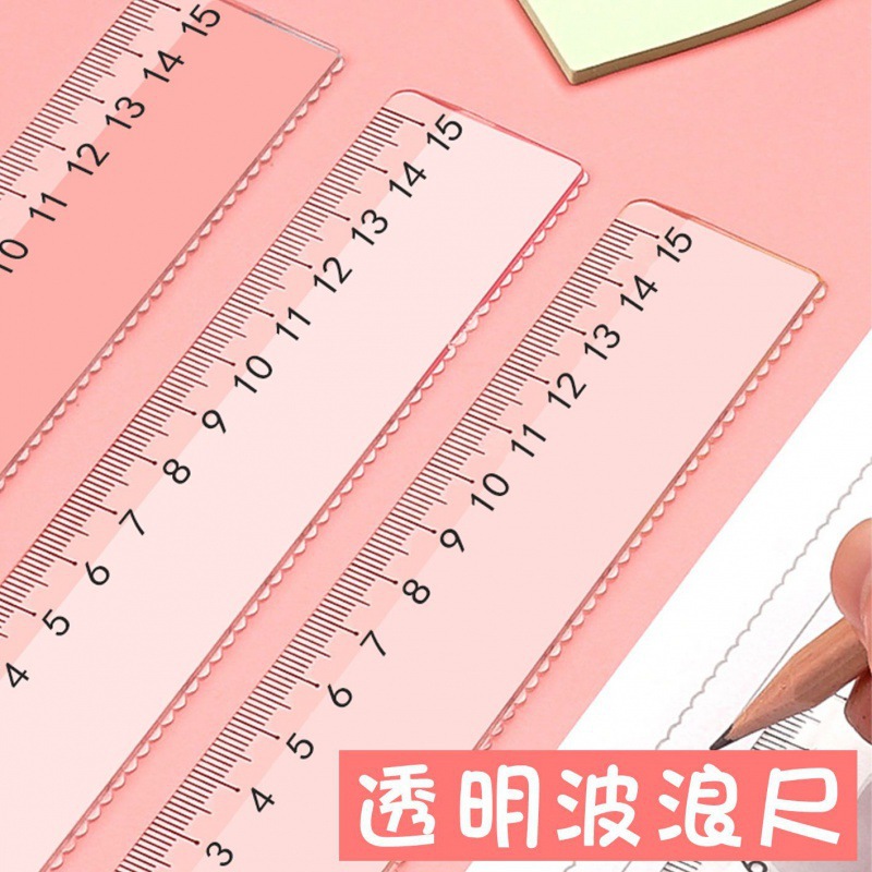 Ruler a set pupil Straightedge wave 15cm transparent 20 centimeter measure Drawing feet student Stationery Supplies