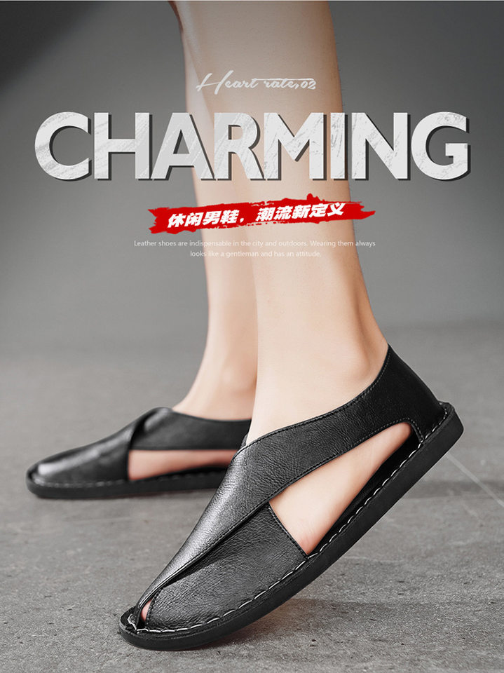 Dép sandal nam da bò thật hở ngón thoáng khí kiểu lười dễ xỏ chân — 2658 màu nâu, 2658 màu đen chi tiết 7