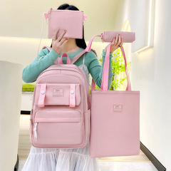 新款四件套學生書包女簡約高顏值少女風背包大容量學院風雙肩包