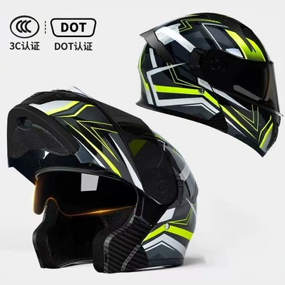 Motosiklet kaskı (dəbilqə) — Vehicle Off-Road Riding Safety Helmets - black-green-arrow-dot3c-certification-black-tea-mirror-hd-mirror-m54-56-head-circumference
