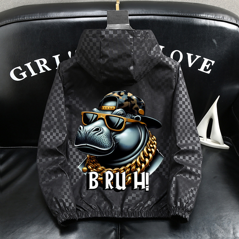 Veste à capuche décontractée pour homme, grande taille, coupe ample, luxueuse, noire et grise, en polyester, tendance printemps._voghion.com