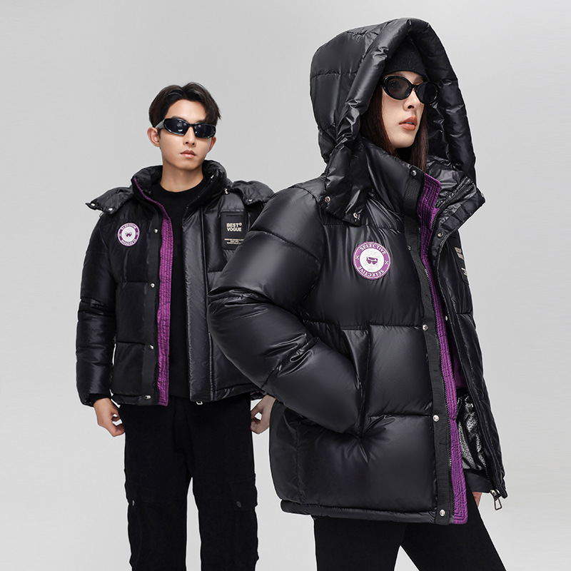 Women's Clothing loose hooded winter coats jacket men and women short winter couple thick contrast color cotton jacket_voghion.com