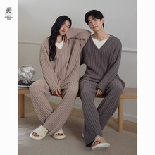 【暖暖绒】冬季情侣睡衣半边绒加厚宽松版休闲夹两件男女士家居服