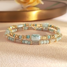 跨境新款2件套波西米亚多面玻璃珠手链多色矩形珠子女士时尚简约