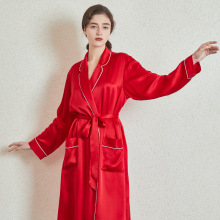 19姆米真丝睡袍长款女桑蚕丝休闲翻领浴袍性感家居服新娘婚礼晨袍