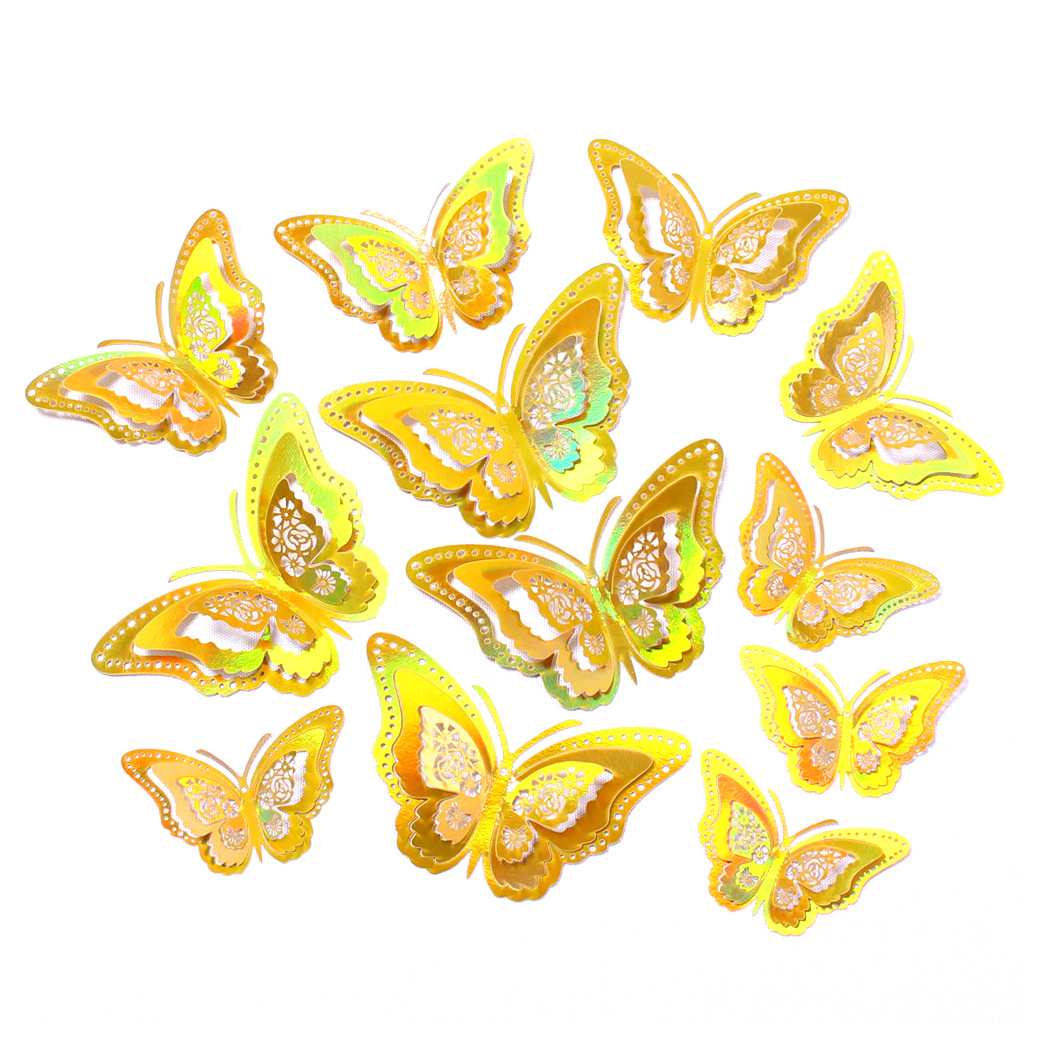 Fábrica al por mayor 12 pegatinas de pared de mariposas huecas hogar festivo decoración navideña decoración mariposa tridimensional 3D