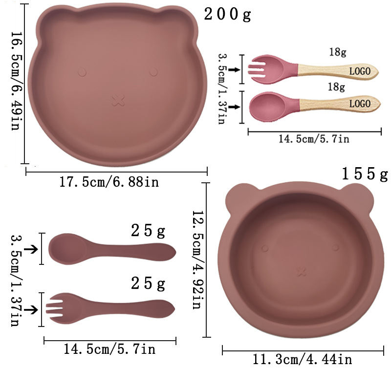Bebé de alimentación placa cuchara Tenedor traje grado alimenticio silicona Integrado placa niños dibujos animados oso vajilla materna y infantil
