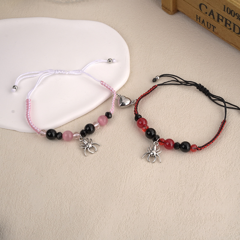 European and American Cross-border Halloween Bracelet Couple Bracelet Red and Black Bracelet Bracelet Spider Hand Beaded Pendant