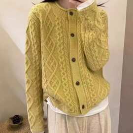 欧货重工绞花山羊绒开衫女2025秋加厚粗毛线针织衫秋冬毛衣外套
